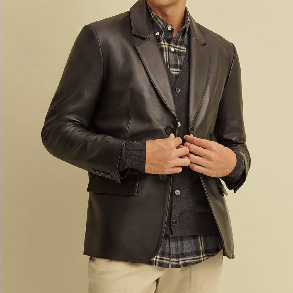 Two button genuine leather blazer
